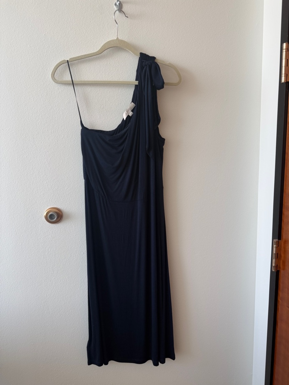 LOFT Navy One-Shoulder Draped Maxi